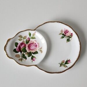 Royal Albert Anniversary Rose Snack Plate Tennis Set White Pink Bone China VTG